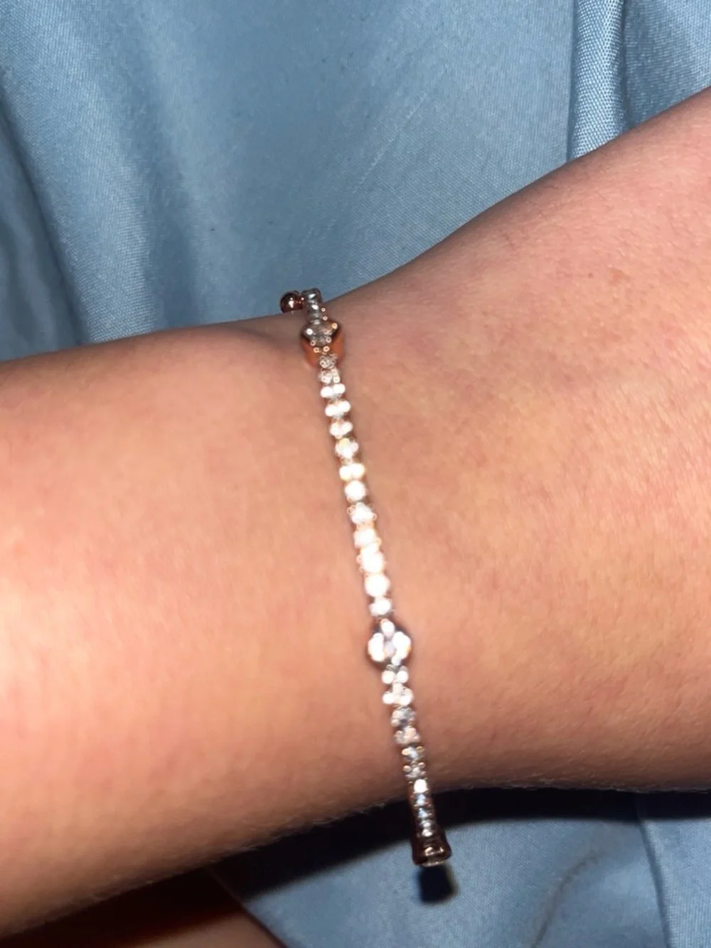 Rose Gold Crystal Tennis Bracelet - Women's Accessory